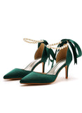 7 CM RIBBON BEADED STILETTO SANDALS