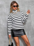 FASHION LOOSE HIGH-NECKED STRIPED LONG-SLEEVED SWEATER