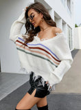 FASHION LOOSE SHORT V-NECK FRINGED SWEATER