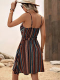 Surplice Neckline Gathered Waist Striped Dress