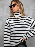 FASHION LOOSE HIGH-NECKED STRIPED LONG-SLEEVED SWEATER