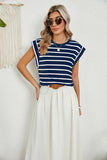 ROUND NECK LOOSE SHORT SLEEVE STRIPED T-SHIRT