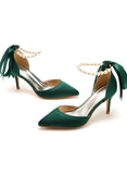 7 CM RIBBON BEADED STILETTO SANDALS