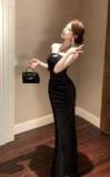 Elegant Black Strapless Maxi Dress with Halter Detail