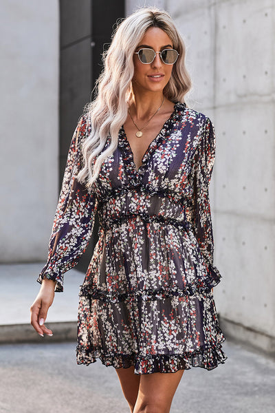 Elastic Cuffs Floral Print Dress