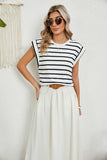 ROUND NECK LOOSE SHORT SLEEVE STRIPED T-SHIRT