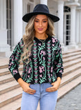 Jacquard Branch Round Neck Flower Sweater