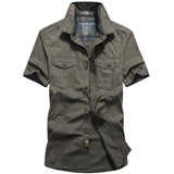 Multi Pockets Cargo Short Sleeve Dress Shirts for Men Outdoor Sport Cotton Breathable