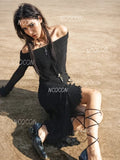 Thigh-High Slit Off-Shoulder Black Gothic Dress
