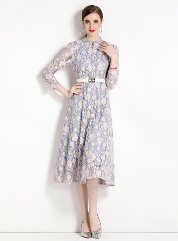 PURPLE LONG SLEEVE LACE DRESS