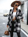 STYLISH LOOSE PLAID COLOR MATCHING SWEATER COAT
