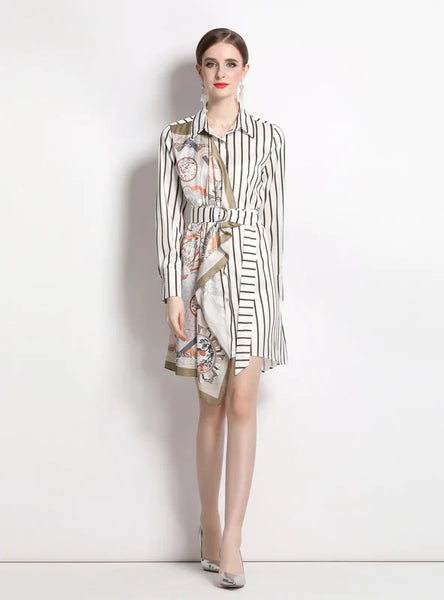 STRIPED LONG-SLEEVED IRREGULAR SHIRT DRESS