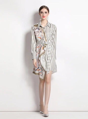 STRIPED LONG-SLEEVED IRREGULAR SHIRT DRESS
