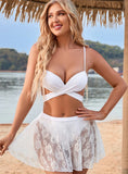 SOLID COLOR STRAP LACE SWIMSUIT BIKINI