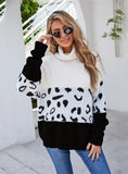 STYLISH HIGH-NECKED PRINTED LEOPARD-PRINT LOOSE SWEATER