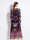 V-NECK PRINTED LONG SLEEVE DRESS