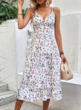 V-NECK SLIM SLING BUTTERFLY PRINT DRESS