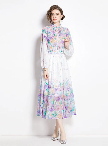 LANTERN SLEEVE CHIFFON SHIRT+SKIRT TWO-PIECE SUIT