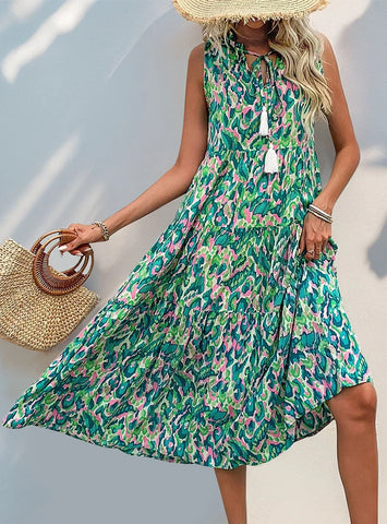 SLEEVELESS BOHEMIAN PRINT DRESS