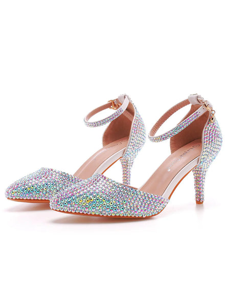 RHINESTONES THIN HEELS AND POINTED WEDDING SHOES
