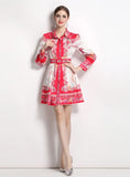 RETRO SHIRT PRINT LONG SLEEVE DRESS