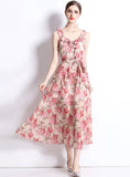 SUMMER CHIFFON FLORAL BACKLESS DRESS