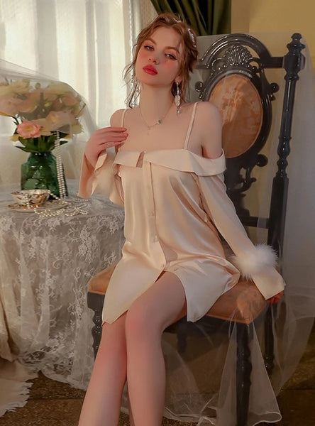 SEXY BACKLESS SLIM SHIRT PAJAMAS