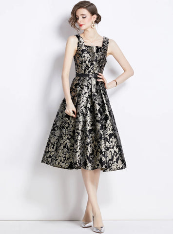 RETRO JACQUARD SLEEVELESS SLIM DRESS