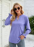 CASUAL V-NECK LOTUS LEAF SLEEVE T-SHIRT