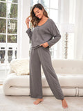CLASSY SOLID COLOR LONG SLEEVE PAJAMAS SUIT