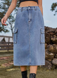 SKINNY TOOLING POCKET DENIM SKIRT
