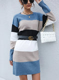 STYLISH TURTLENECK COLOR MATCHING SWEATER DRESS