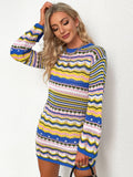 CLASSY ROUND NECK RAINBOW STRIPED PULLOVER SWEATER