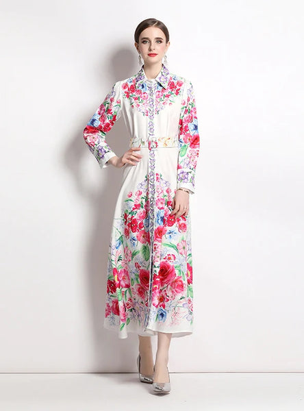 LONG SLEEVE HOLIDAY PRINTED SHIRT DRESS