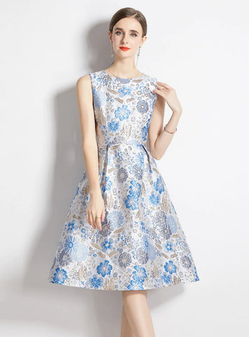 SLIM WAIST SLEEVELESS VEST JACQUARD DRESS