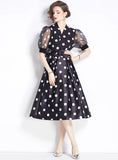 RETRO PALACE POLKA DOT SHORT SLEEVE LONG DRESS