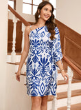 ONE SHOULDER SPLIT PRINT DRESS