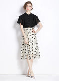 RETRO BLACK MOSAIC FLORAL SHORT SLEEVE DRESS