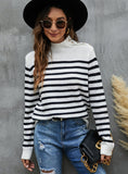 STYLISH STRIPED LOOSE LONG-SLEEVED STAND-UP SWEATER