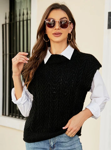 FASHION ROUND NECK SLEEVELESS SWEATER VEST