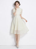 SHORT-SLEEVED SILM WAIST LACE DRESS