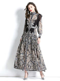 LONG-SLEEVED LANTERN SLEEVE PRINTED DRESS