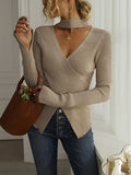 FASHION SLIM V-NECK LONG SLEEVE SWEATER
