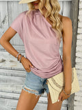 PINK ONE-SHOULDER CASUAL TOP