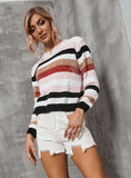 FASHION WOMEN STRIPED STITCHING SWEATER