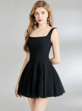 MESH FLUFFY SLING SHORT DRESS