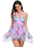 SEXY HALTER PRINT ONE-PIECE SWIMSUIT