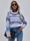 STYLISH RAINBOW STRIPED TURTLENECK SWEATER