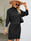 CLASSY SLIM HIGH NECK SOLID COLOR KNIT DRESS