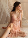 FASHION  PERSPECTIVE SPLIT BOW GAUZE NIGHTDRESS